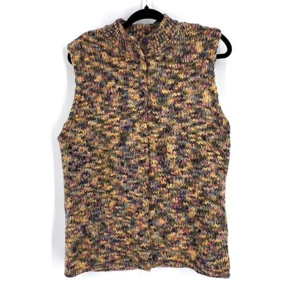 Talbots Womens Wool Blend Mock Neck Cardigan Sweater Vest Multi-Color Size Large
